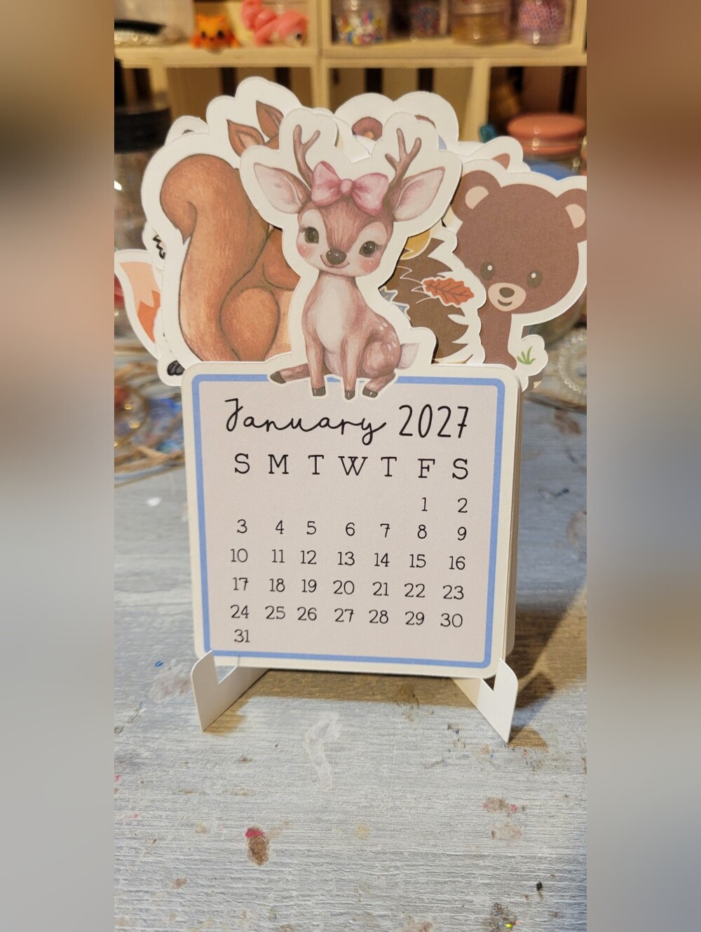 Handmade Woodland Animal  2027 Desk Calendar Card
